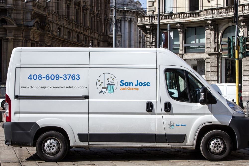 A van parked on the side of a street, representing a junk removal service in San Jose, CA.